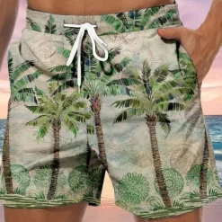 Clearance OUKU Men's Graphic Coconut Tree Swim Trunks Swim Shorts Board Shorts Mid Waist Hawaiian Boho Casual Daily Holiday Drawstring with Mesh lining Elastic Waist Designer Clothing Apparel