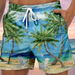 Clearance OUKU Men's Graphic Coconut Tree Swim Trunks Swim Shorts Board Shorts Mid Waist Hawaiian Boho Casual Daily Holiday Drawstring with Mesh lining Elastic Waist Designer Clothing Apparel