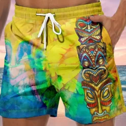 Clearance OUKU Men's Graphic Coconut Tree Swim Trunks Swim Shorts Board Shorts Mid Waist Hawaiian Boho Casual Daily Holiday Drawstring with Mesh lining Elastic Waist Designer Clothing Apparel