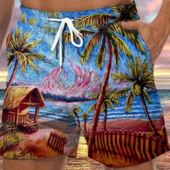 Clearance OUKU Men's Graphic Coconut Tree Swim Trunks Swim Shorts Board Shorts Mid Waist Hawaiian Boho Casual Daily Holiday Drawstring with Mesh lining Elastic Waist Designer Clothing Apparel