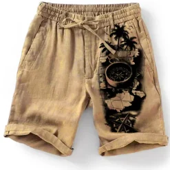 Best OUKU Men's Graphic Coconut Tree Map Shorts Summer Shorts Beach Shorts Mid Waist Streetwear Hawaiian Designer Casual Daily Holiday Drawstring Elastic Waist 3D Print Designer Clothing Apparel