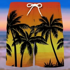 Best OUKU Men's Graphic Coconut Tree Swim Trunks Swim Shorts Board Shorts Mid Waist Fashion Streetwear Designer Casual Daily Holiday Pocket Drawstring Elastic Waist Designer Clothing Apparel