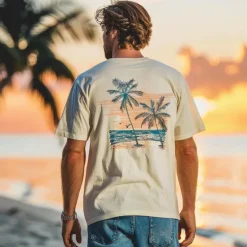 Best OUKU Men's Graphic Coconut Tree T Shirt Tee Top Short Sleeve T shirt Crew Neck Shirt Fashion Outdoor Casual Street Casual Daily Spring & Summer Clothing Apparel S M L XL XXL Beige
