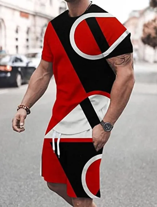 Best OUKU Men's Graphic Color Block 2pcs Tees sets Matching Sets Short Sleeve Short Pants Crew Neck Designer Casual Comfortable Outdoor Vacation Daily 3D Print Spring & Summer Black White Yellow
