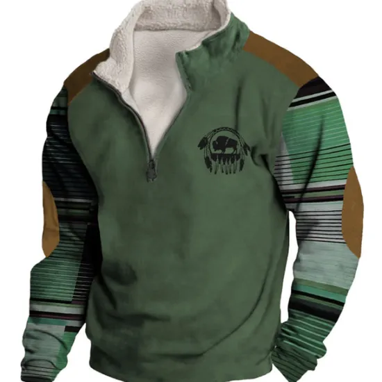 New OUKU Men's Graphic Color Block Tribal Sweatshirts Sweatshirt Zip Sweatshirt Long Sleeve Sweatshirt Quarter Zip Daily Basic Casual 3D Print Vacation Holiday Going out Print Fleece Fall & Winter