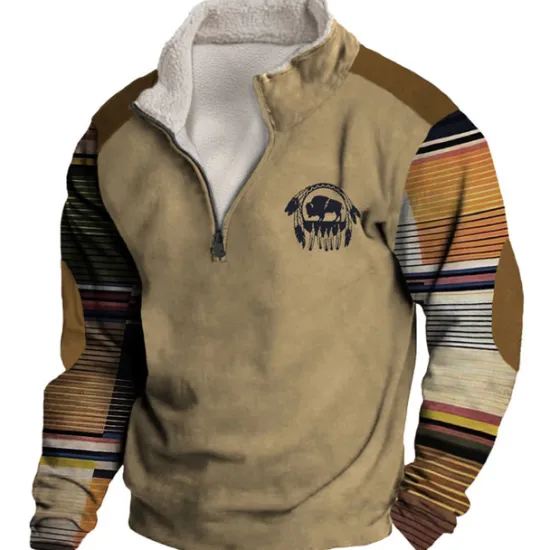 New OUKU Men's Graphic Color Block Tribal Sweatshirts Sweatshirt Zip Sweatshirt Long Sleeve Sweatshirt Quarter Zip Daily Basic Casual 3D Print Vacation Holiday Going out Print Fleece Fall & Winter