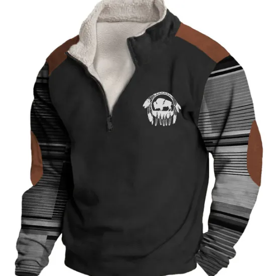 New OUKU Men's Graphic Color Block Tribal Sweatshirts Sweatshirt Zip Sweatshirt Long Sleeve Sweatshirt Quarter Zip Daily Basic Casual 3D Print Vacation Holiday Going out Print Fleece Fall & Winter