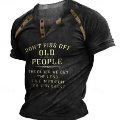 Best OUKU Men's Graphic Color Block Letter Henley Shirt Tee Vintage Shirt Short Sleeve 3D Print Fashion Designer Comfortable Outdoor Casual Daily Summer Black Brown Khaki Dark Blue Henley Henley T-Shirt
