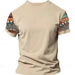 Discount OUKU Men's Graphic Color Block Tribal T Shirt Henley Shirt Short Sleeve 3D Printing Designer Ethnic Classic Outdoor Vacation Daily Spring & Summer Dark Brown Blue Sky Blue Brown Green V Neck Henley T-Shirt
