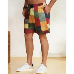 OUKU Men's Graphic Color Block Patchwork Shorts Summer Shorts Casual Shorts Mid Waist Fashion Streetwear Designer Casual Daily Holiday Pocket Drawstring Elastic Waist Designer Clothing Apparel