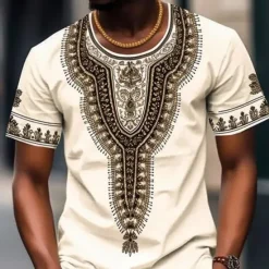 Sale OUKU Men's Graphic Color Block Tribal T Shirt Short Sleeve T shirt 3D Print Crew Neck Shirt Fashion Designer Ethnic Outdoor Daily Sports Black and Red Black White Spring & Summer Clothing Apparel S M L XL