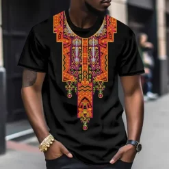 Sale OUKU Men's Graphic Color Block Tribal T Shirt Short Sleeve T shirt 3D Print Crew Neck Shirt Fashion Designer Ethnic Outdoor Daily Sports Black and Red Black White Spring & Summer Clothing Apparel S M L XL
