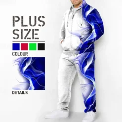 Online OUKU Men's Graphic Color Block 2pcs 3D Sweatshirt Sets Hoodie Tracksuit Long Sleeve Long pants Hooded Fashion Designer Casual Daily Sports Going out 3D Print Spring & Fall Blue Red Green
