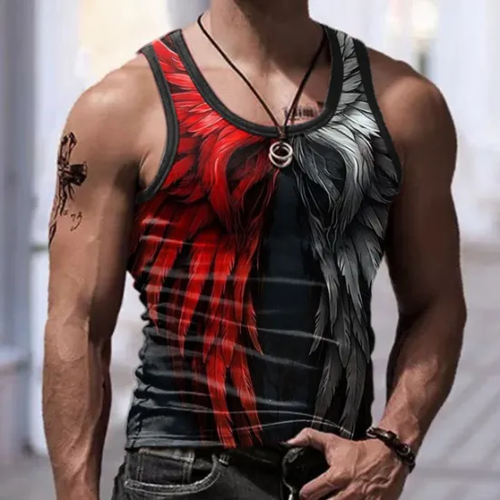 Sale OUKU Men's Graphic Color Block Wings Tank Top Vest Top Sleeveless T Shirt for Men Sleeveless T shirt 3D Print Crew Neck Shirt Sports Fashion Daily Sports Outdoor Casual Gym Blue Red Purple Summer Clothing