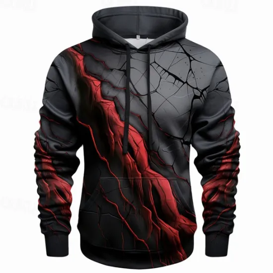 OUKU Men's Graphic Color Block Crack Hoodie Hoodies Sweatshirt Fashion Daily Long Sleeve Hooded Vacation Sports Outdoor Holiday Red Blue Print Front Pocket Spring & Fall Designer