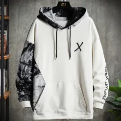 OUKU Men's Graphic Color Block Letter Hoodie Hoodies Sweatshirt Cool Casual Long Sleeve Hooded Casual Black White Patchwork Print Front Pocket Winter Spring & Fall Designer