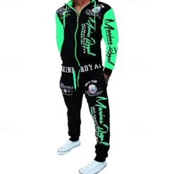 Outlet OUKU Men's Graphic Color Block Letter 2pcs 3D Sweatshirt Sets Hoodie Tracksuit Long Sleeve Long pants Hooded Streetwear Designer Casual Sports & Outdoor Casual Sports Zipper Print Spring Fall Yellow Blue