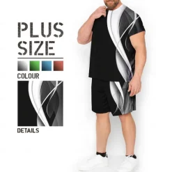 Discount OUKU Men's Graphic Color Block 3D Print 2pcs Tees sets Plus Size Set Short Sleeve Short Pants Crew Neck Fashion Designer Comfortable Outdoor Casual Daily Print Spring & Summer White Pink Blue