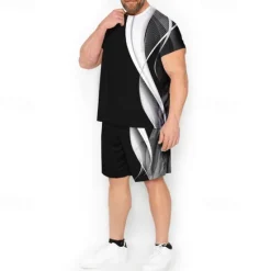 Discount OUKU Men's Graphic Color Block 3D Print 2pcs Tees sets Plus Size Set Short Sleeve Short Pants Crew Neck Fashion Designer Comfortable Outdoor Casual Daily Print Spring & Summer White Pink Blue