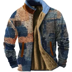 Best OUKU Men's Graphic Color Block Sweatshirts Zip Sweatshirt Fleece Jacket Outerwear Long Sleeve Sweatshirt Stand Collar Daily Casual Vintage Retro Vacation Holiday Going out Fleece Winter Dark Blue