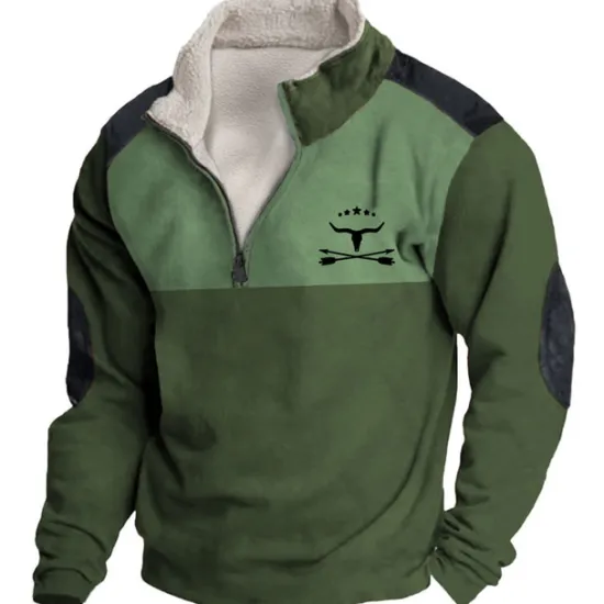 Hot OUKU Men's Graphic Color Block Cowboy Sweatshirts Sweatshirt Zip Sweatshirt Long Sleeve Sweatshirt Quarter Zip Daily Basic Casual 3D Print Vacation Holiday Going out Print Fleece Fall & Winter