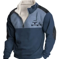 Hot OUKU Men's Graphic Color Block Cowboy Sweatshirts Sweatshirt Zip Sweatshirt Long Sleeve Sweatshirt Quarter Zip Daily Basic Casual 3D Print Vacation Holiday Going out Print Fleece Fall & Winter