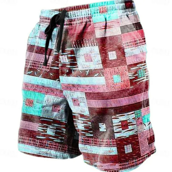 Discount OUKU Men's Graphic Color Block Patchwork Shorts Summer Shorts Beach Shorts Mid Waist Streetwear Hawaiian Designer Casual Daily Holiday Drawstring Elastic Waist 3D Print Designer Clothing Apparel