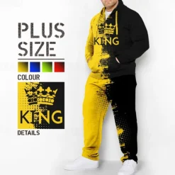 Outlet OUKU Men's Graphic Color Block 2pcs 3D Sweatshirt Sets Hoodie Tracksuit Long Sleeve Long pants Hooded Fashion Designer Casual Daily Sports Going out 3D Print Spring & Fall Yellow Blue Red