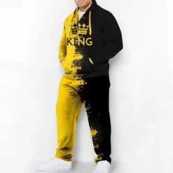 Outlet OUKU Men's Graphic Color Block 2pcs 3D Sweatshirt Sets Hoodie Tracksuit Long Sleeve Long pants Hooded Fashion Designer Casual Daily Sports Going out 3D Print Spring & Fall Yellow Blue Red