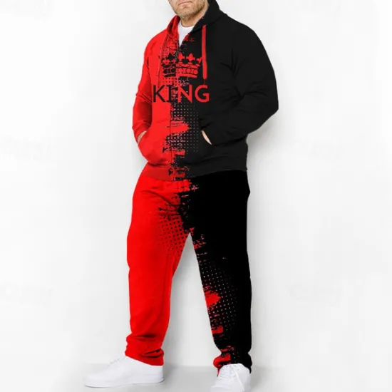 Outlet OUKU Men's Graphic Color Block 2pcs 3D Sweatshirt Sets Hoodie Tracksuit Long Sleeve Long pants Hooded Fashion Designer Casual Daily Sports Going out 3D Print Spring & Fall Yellow Blue Red