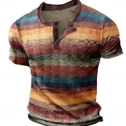 Clearance OUKU Men's Graphic Color Block Waffle Henley Shirt Tee Short Sleeve 3D Print Vintage Fashion Designer Outdoor Casual Daily Summer Blue Purple Orange Green Henley Henley T-Shirt