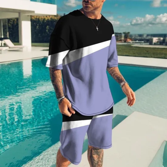 Outlet OUKU Men's Graphic Color Block 2pcs Tees sets Short Sleeve Short Pants Crew Neck Designer Casual Comfortable Outdoor Vacation Daily 3D Print Spring & Summer Black Yellow Pink