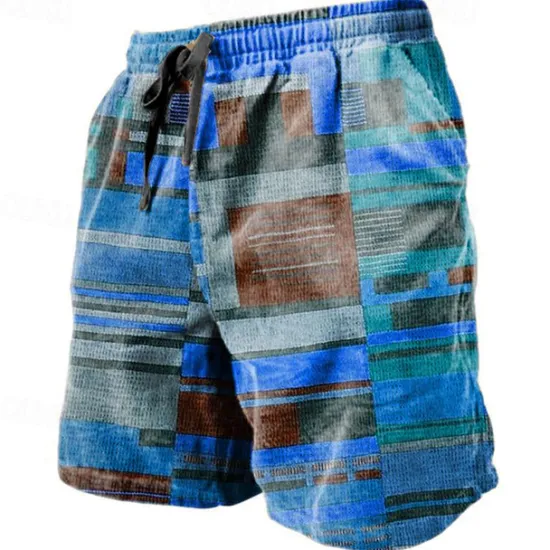 Sale OUKU Men's Graphic Color Block Stripe Shorts Summer Shorts Beach Shorts Mid Waist Streetwear Hawaiian Designer Casual Daily Holiday Drawstring Elastic Waist 3D Print Designer Clothing Apparel
