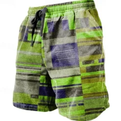 Sale OUKU Men's Graphic Color Block Stripe Shorts Summer Shorts Beach Shorts Mid Waist Streetwear Hawaiian Designer Casual Daily Holiday Drawstring Elastic Waist 3D Print Designer Clothing Apparel