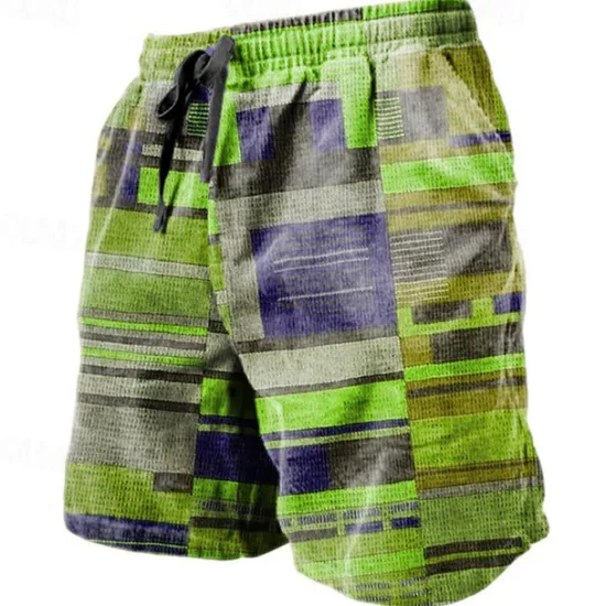 Sale OUKU Men's Graphic Color Block Stripe Shorts Summer Shorts Beach Shorts Mid Waist Streetwear Hawaiian Designer Casual Daily Holiday Drawstring Elastic Waist 3D Print Designer Clothing Apparel