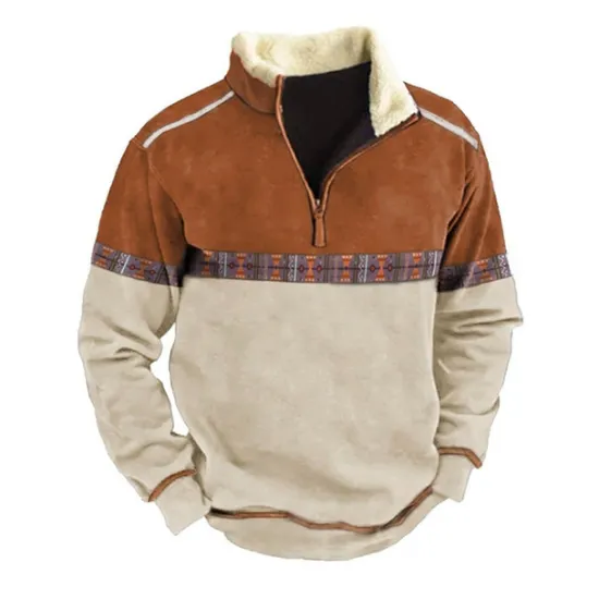 Best OUKU Men's Graphic Color Block Tribal Sweatshirts Sweatshirt Zip Sweatshirt Long Sleeve Sweatshirt Quarter Zip Daily Basic Casual 3D Print Vacation Holiday Going out Print Fleece Fall & Winter
