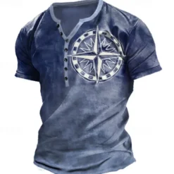 Discount OUKU Men's Graphic Compass Henley Shirt Short Sleeve Fashion Retro Vintage Comfortable Outdoor Daily Spring & Summer Henley T-Shirt Blue