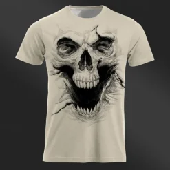 Discount OUKU Men's Graphic Cool Skulls T Shirt Tee Top Short Sleeve T shirt 3D Print Crew Neck Shirt Daily Designer Retro Vintage Sports Outdoor Holiday Going out White Khaki Dark Gray Spring & Summer Clothing