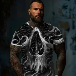 Discount OUKU Men's Graphic Cool Skulls T Shirt Tee Top Short Sleeve T shirt 3D Print Crew Neck Shirt Daily Designer Retro Vintage Sports Outdoor Holiday Going out White Khaki Dark Gray Spring & Summer Clothing
