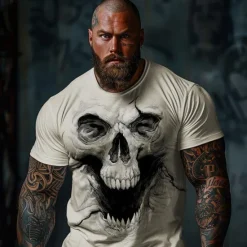 Discount OUKU Men's Graphic Cool Skulls T Shirt Tee Top Short Sleeve T shirt 3D Print Crew Neck Shirt Daily Designer Retro Vintage Sports Outdoor Holiday Going out White Khaki Dark Gray Spring & Summer Clothing