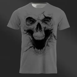 Discount OUKU Men's Graphic Cool Skulls T Shirt Tee Top Short Sleeve T shirt 3D Print Crew Neck Shirt Daily Designer Retro Vintage Sports Outdoor Holiday Going out White Khaki Dark Gray Spring & Summer Clothing