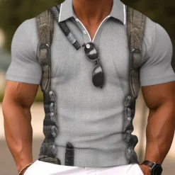 New OUKU Men's Graphic Cosplay Golf Shirt Short Sleeve Polo Shirts Collared Shirts Vacation Wear Rave Wear Party Outfits Buttons 3D Print Summer Spring Black Gray