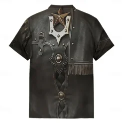 New OUKU Men's Graphic Cosplay Golf Shirt Short Sleeve Polo Shirts Collared Shirts Vacation Wear Rave Wear Party Outfits Buttons 3D Print Summer Spring Black Gray
