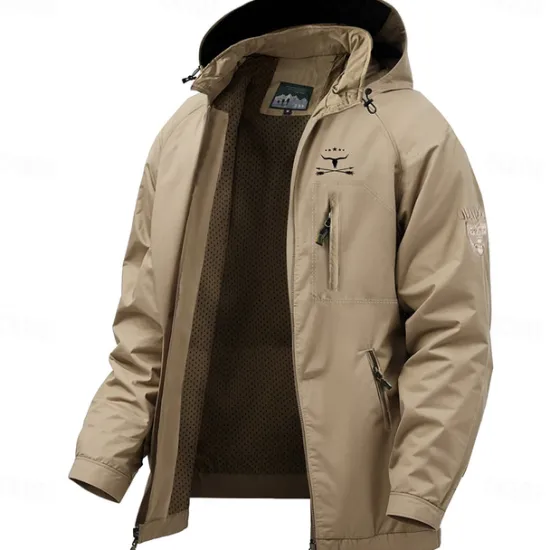 Clearance OUKU Men's Graphic Cow Print Jacket Raincoat Shell Jacket Waterproof Lightweight Casual Sports Outdoor Camping & Hiking Embroidered Side Pockets Zip Front Fall Winter Hooded Long Sleeve Green khaki Dark