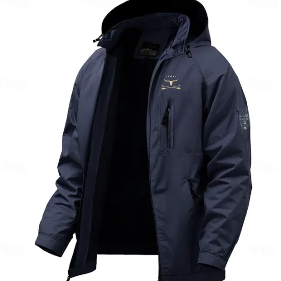 Clearance OUKU Men's Graphic Cow Print Jacket Raincoat Shell Jacket Waterproof Lightweight Casual Sports Outdoor Camping & Hiking Embroidered Side Pockets Zip Front Fall Winter Hooded Long Sleeve Green khaki Dark