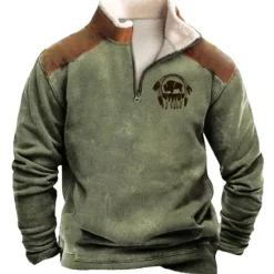 New OUKU Men's Graphic Cowboy Sweatshirts Sweatshirt Zip Sweatshirt Long Sleeve Sweatshirt Quarter Zip Daily Casual Vintage Retro 3D Print Vacation Holiday Going out Print Fleece Fall & Winter