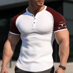 Sale OUKU Men's Graphic Cowboy T Shirt Henley Shirt Raglan T Shirt Short Sleeve 3D Print Sports Daily Outdoor Sports Outdoor Casual Going out Spring & Summer Black Burgundy Dark Blue Gray Henley Henley T-Shirt