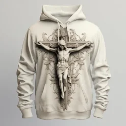 OUKU Men's Graphic Cross Faith Hoodie Hoodies Sweatshirt Fashion Daily Long Sleeve Hooded Vacation Sports Outdoor Holiday Black Khaki Print Front Pocket Spring & Fall Designer