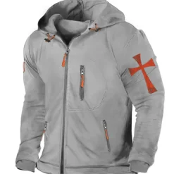 OUKU Men's Graphic Cross Long Sleeve Sweatshirts Hooded Streetwear Designer Sports & Outdoor Casual Spring & Fall Black Dark Gray Gray Clothing Apparel Designer S M L XL XXL 3XL