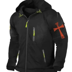 OUKU Men's Graphic Cross Long Sleeve Sweatshirts Hooded Streetwear Designer Sports & Outdoor Casual Spring & Fall Black Dark Gray Gray Clothing Apparel Designer S M L XL XXL 3XL